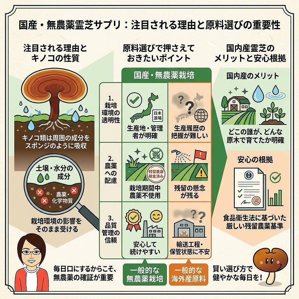 国産・無農薬の霊芝サプリが注目される理由と原料選びの重要性